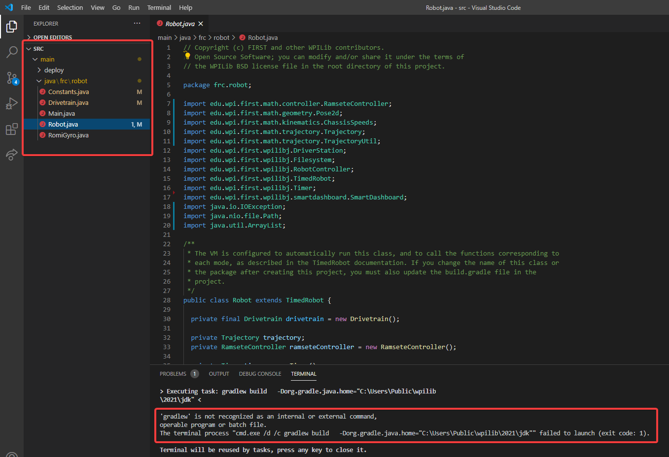 Image containing that the left-hand VS Code sidebar does not contain gradlew