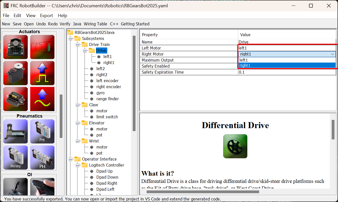 Setting motors in Differential Drive