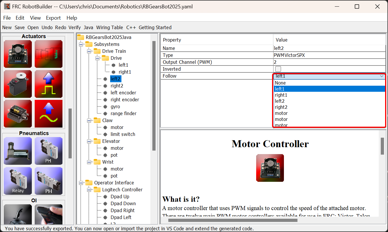 Setting motors to follow