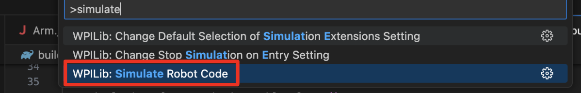 Launching simulation via the WPILib Command Palette